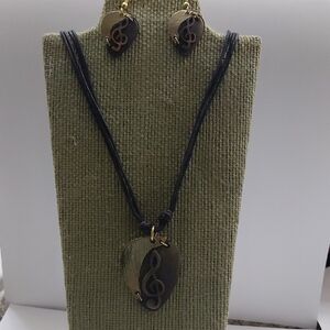 Black and Gold Treble Clef Necklace and Earring Set